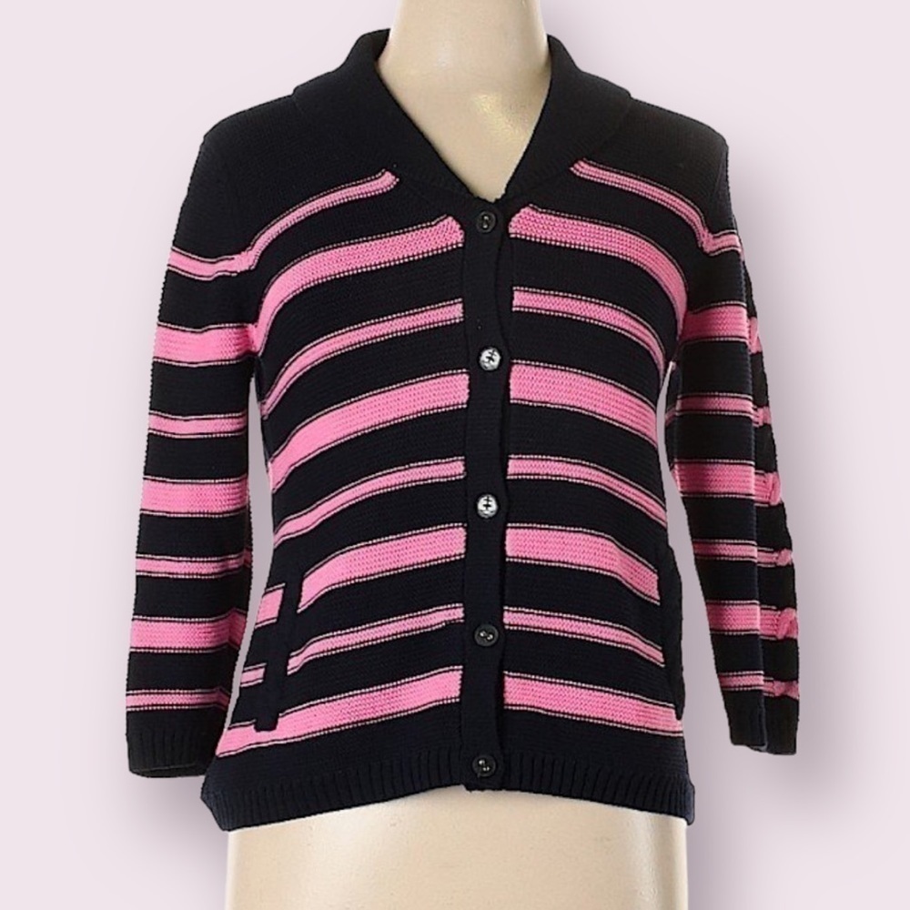 talbots Ladies Cotton Blend Cable Knit Cardigan w/ Shawl Collar & Buttons M